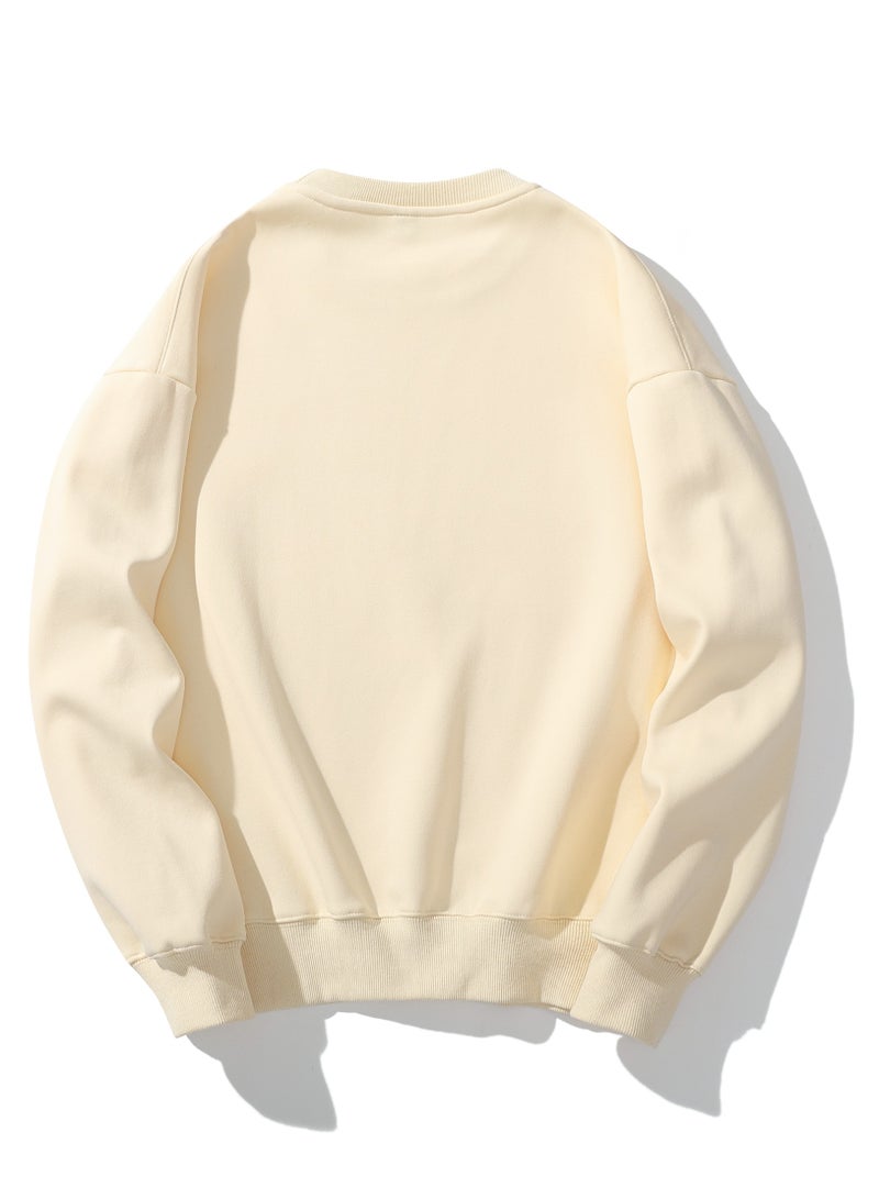 Squality Solid Color Hoodie Loose Long-Sleeved Top Beige