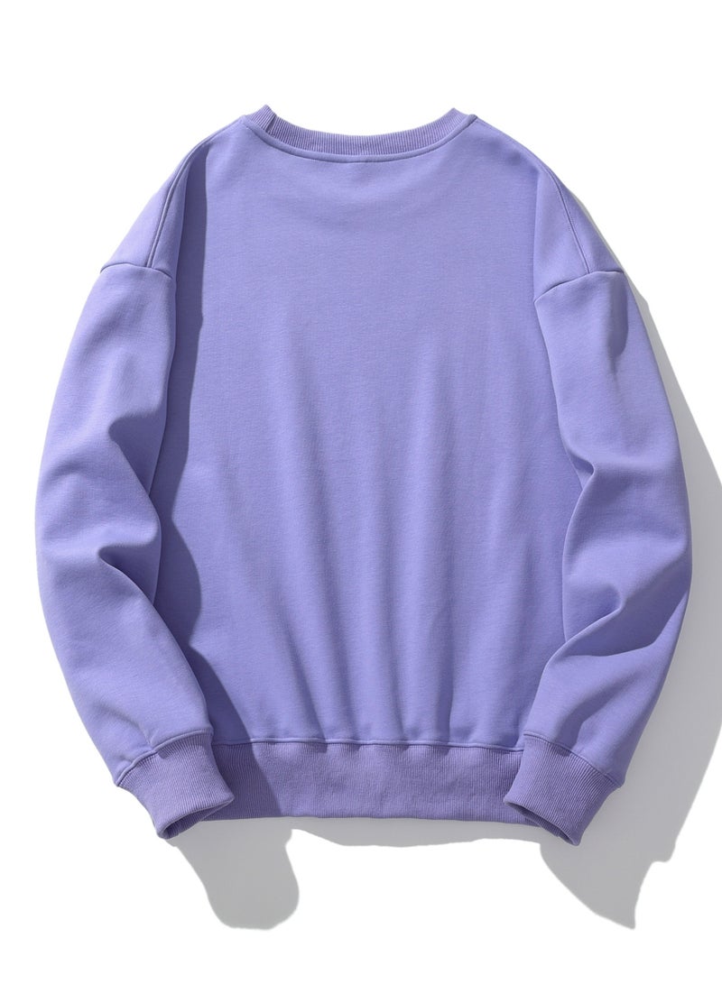 Squality Solid Color Hoodie Loose Long-Sleeved Top Nave Purple