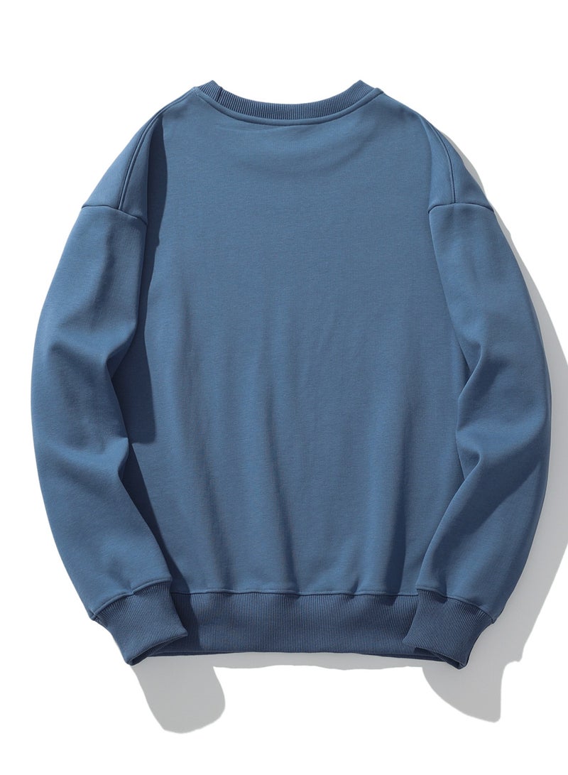 Squality Solid Color Hoodie Loose Long-Sleeved Top Nave Blue