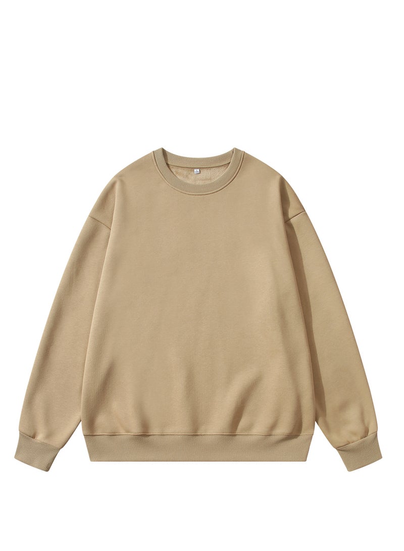 Solid Color Men's Wool Thickened Sweatshirt Brown