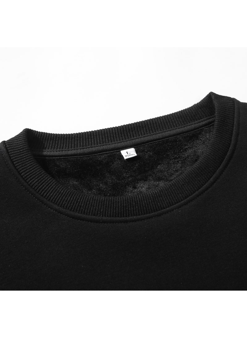 Solid Color Men's Wool Thickened Sweatshirt Nave Black