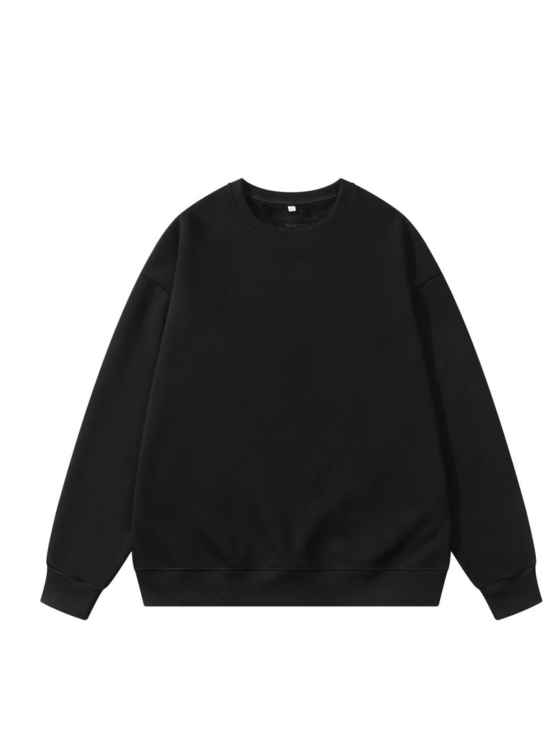 Solid Color Men's Wool Thickened Sweatshirt Nave Black