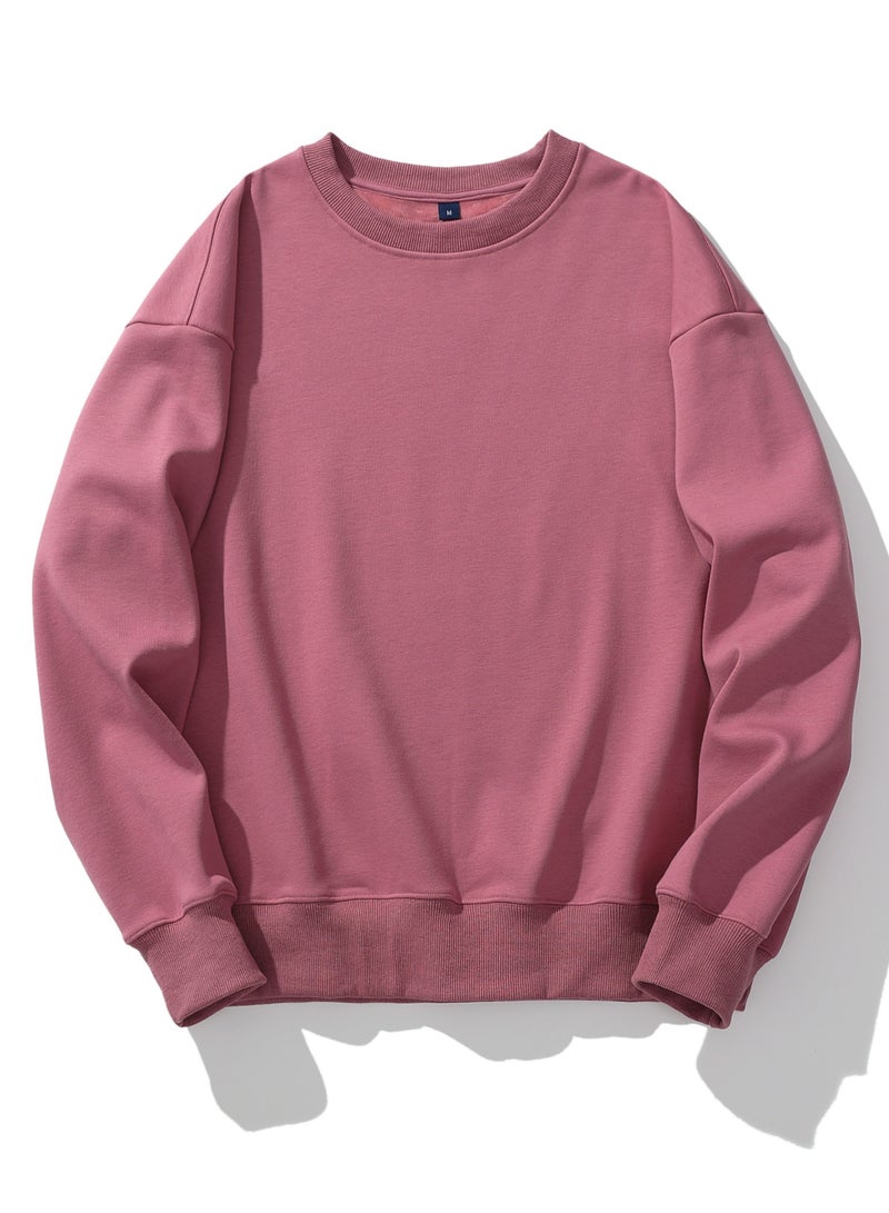 Squality Solid Color Hoodie Loose Long-Sleeved Top Nave Pink