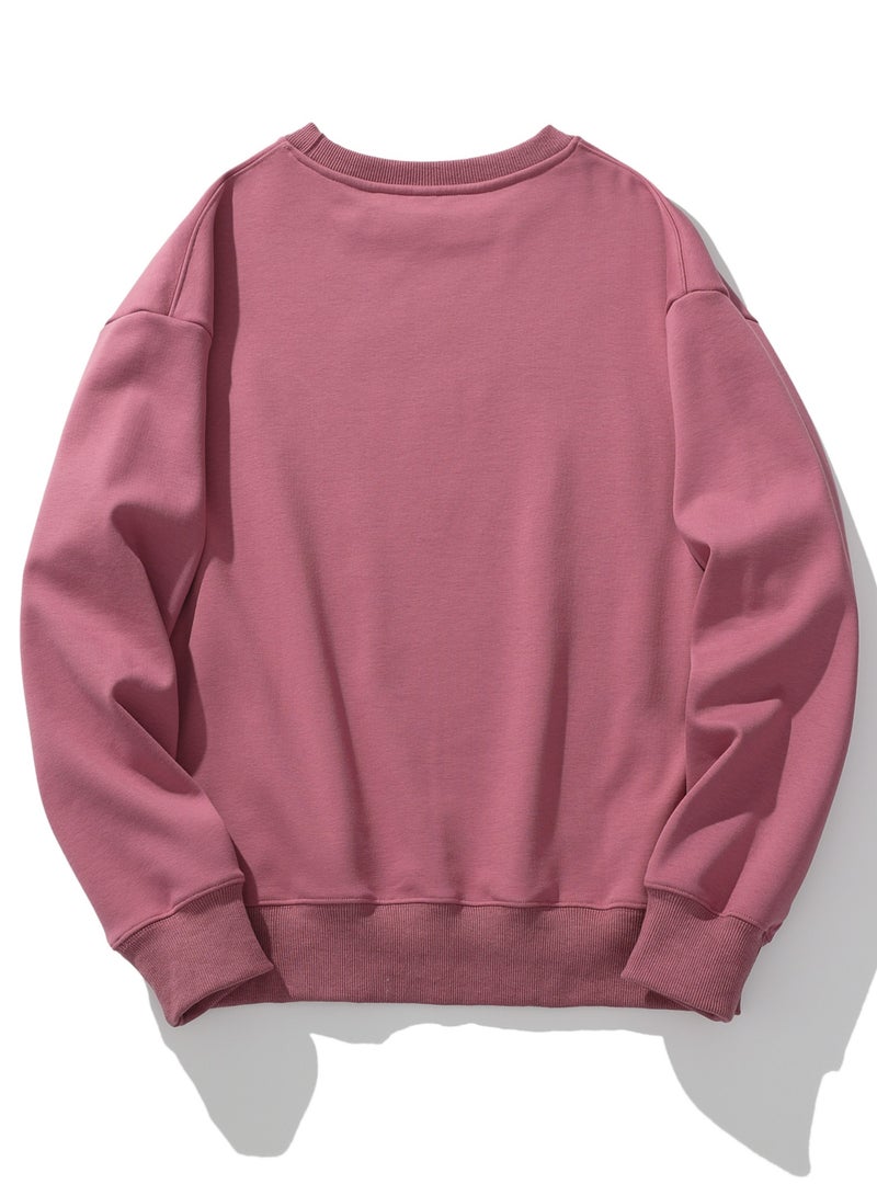 Squality Solid Color Hoodie Loose Long-Sleeved Top Nave Pink