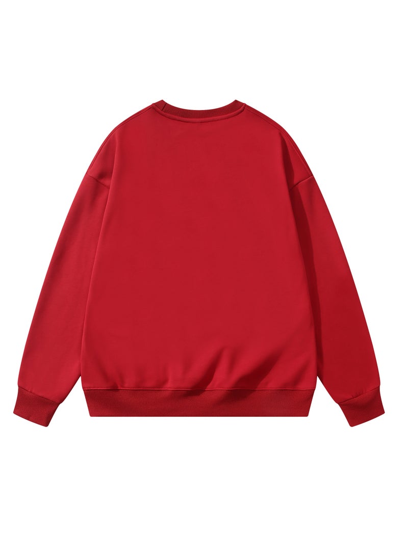 Solid Color Men's Wool Thickened Sweatshirt Nave Red