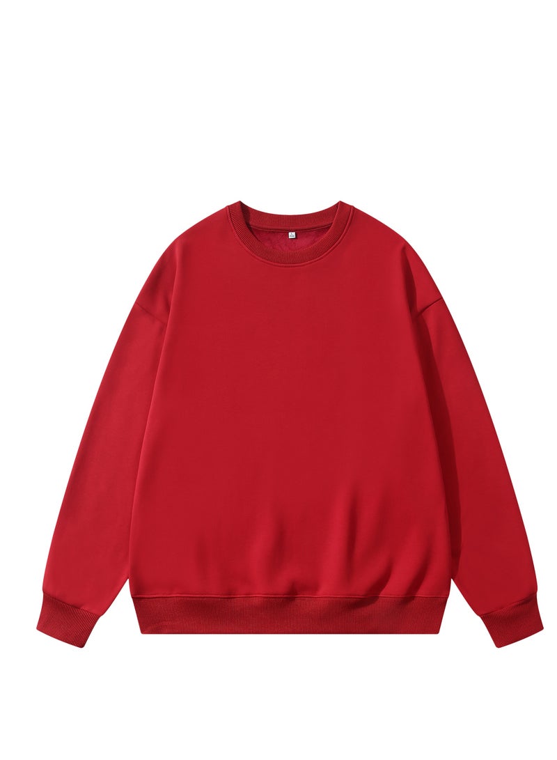 Solid Color Men's Wool Thickened Sweatshirt Nave Red