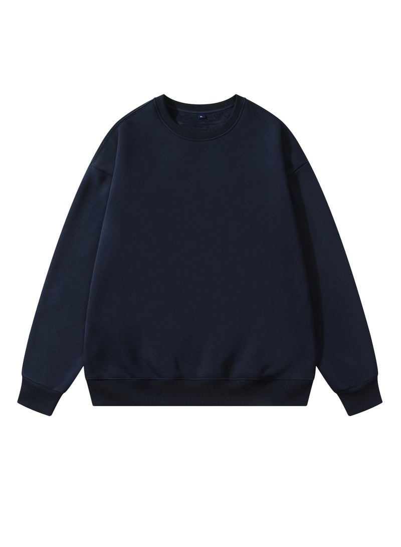 Solid Color Men's Wool Thickened Sweatshirt Nave Blue