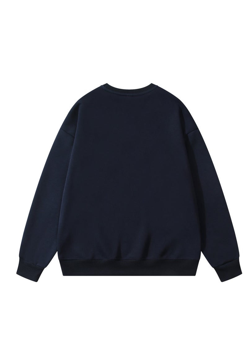 Solid Color Men's Wool Thickened Sweatshirt Nave Blue