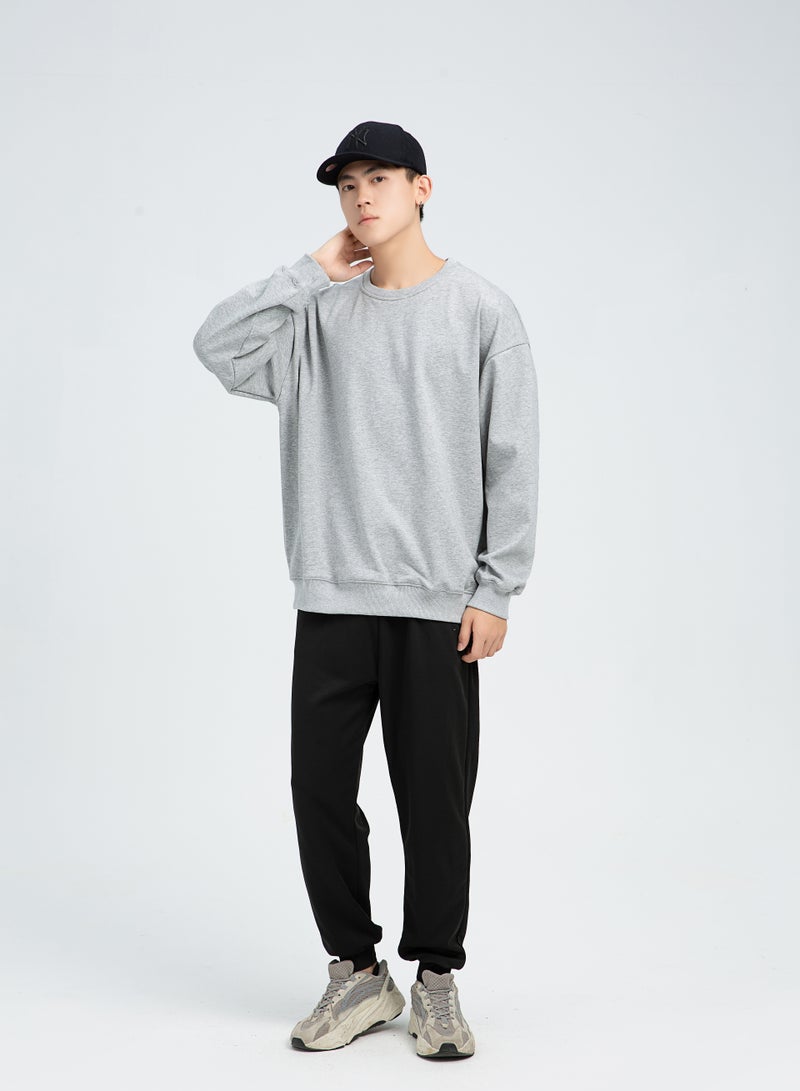 Squality Solid Color Hoodie Loose Long-Sleeved Top Grey