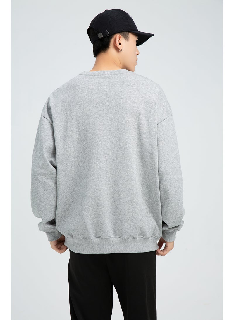 Squality Solid Color Hoodie Loose Long-Sleeved Top Grey