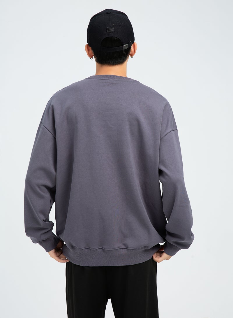 Squality Solid Color Hoodie Loose Long-Sleeved Top Nave Grey