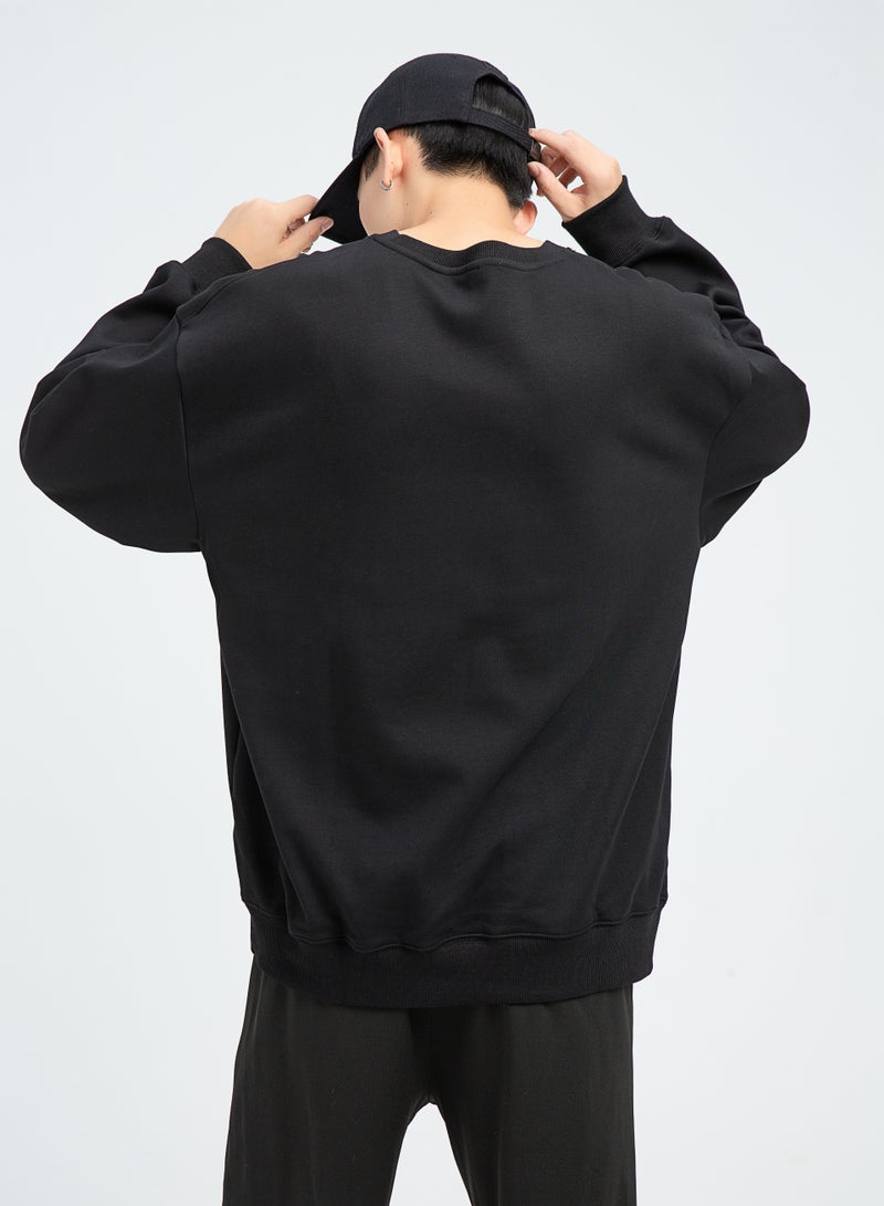 Squality Solid Color Hoodie Loose Long-Sleeved Top Black