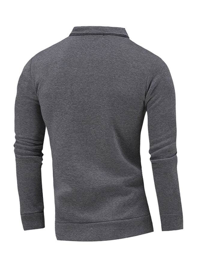Zipper Fly Long Sleeve Pullover Grey