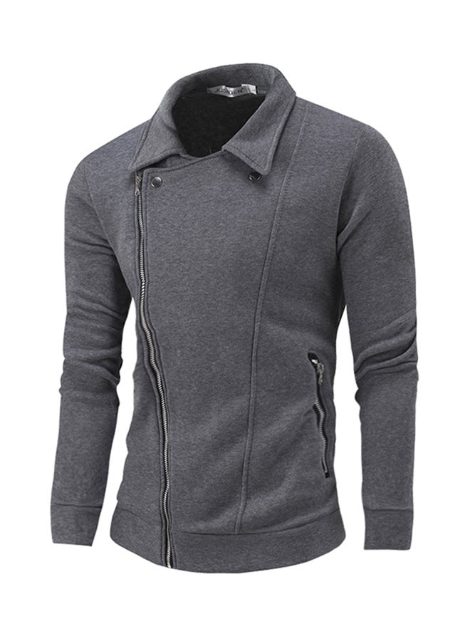 Zipper Fly Long Sleeve Pullover Grey