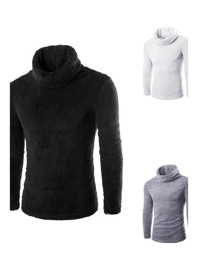 Slim Pullover Long Sleeves And High Collar Sweater Solid Color Base Shirt Black