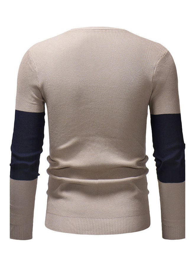 Casual Crew Neck Sweater Beige/Black/White