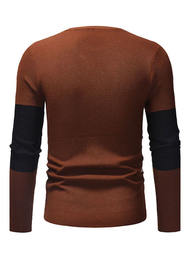 Casual Crew Neck Sweater Brown/Black/White