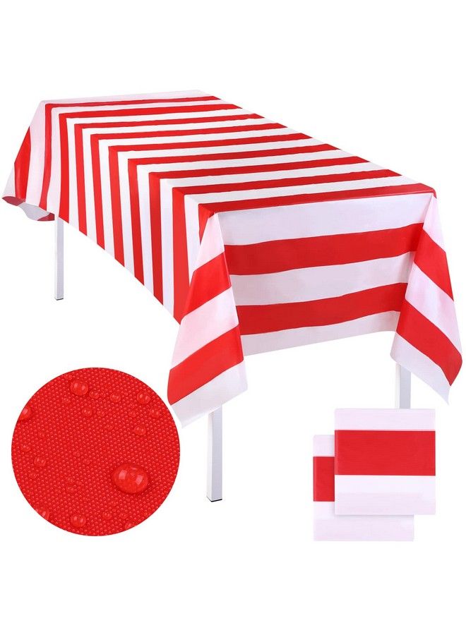 2 Pack Red And White Stripes Tablecloth Plastic Stripe Table Cover Carnival Circus Tablecloths For Carnival Circus Themed Party Decorations Movie Night Birthday Party Supplies