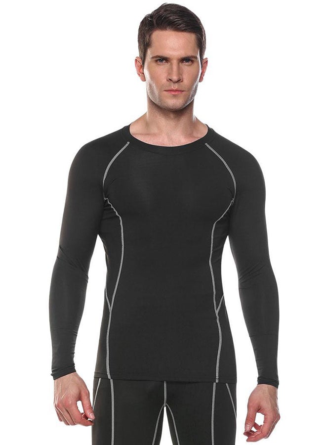 Stretchy Wicking Breathable Compression T-Shirt Sportswear Black/Grey