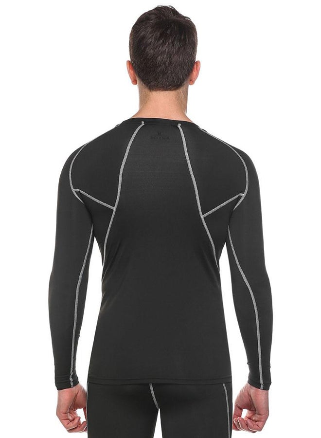 Stretchy Wicking Breathable Compression T-Shirt Sportswear Black/Grey