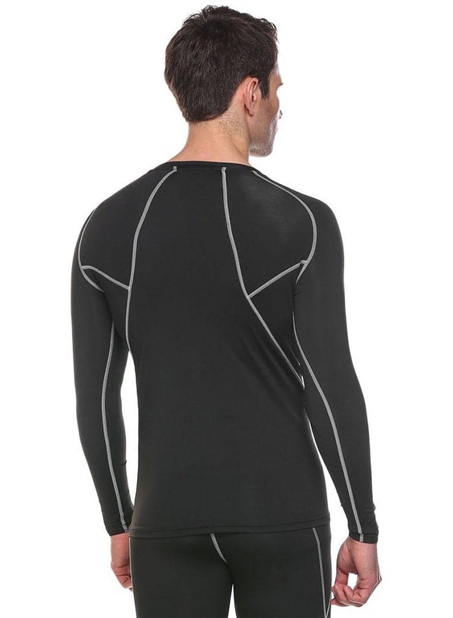 Stretchy Wicking Breathable Compression T-Shirt Sportswear Black/Grey