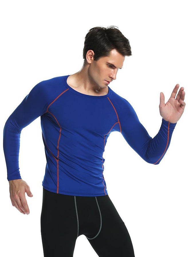 Stretchy Wicking Breathable Compression Sportswear T-Shirt Blue