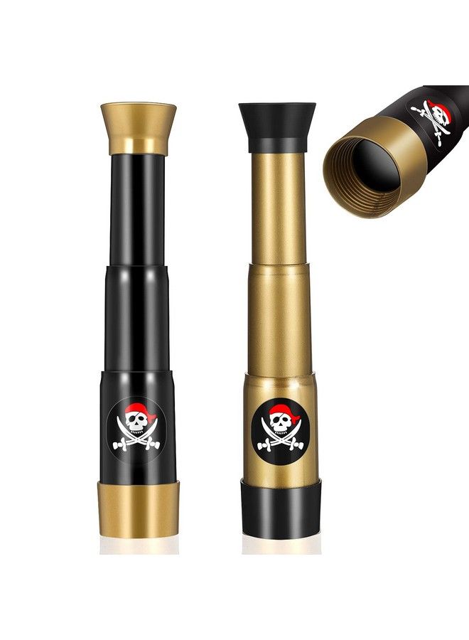 2 Pieces Plastic Pirate Telescope Toy For Children Mini Portable Adjustable Retro Telescope Mini Plastic Pirate Captain Monocular Telescopes Toy For Party Favor Supplies Bronze And Black