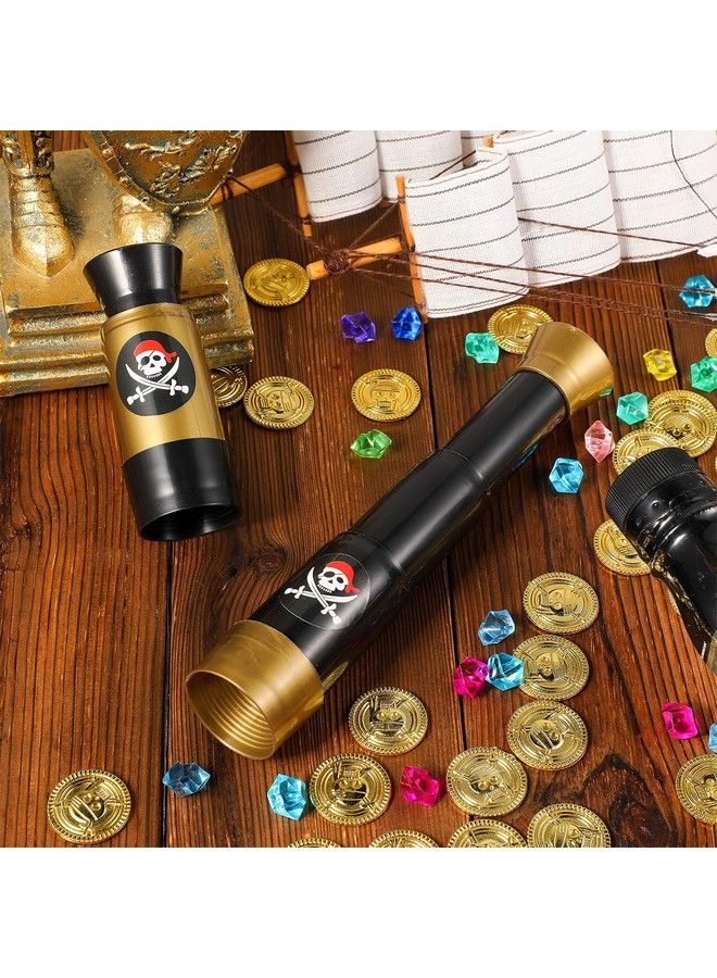 2 Pieces Plastic Pirate Telescope Toy For Children Mini Portable Adjustable Retro Telescope Mini Plastic Pirate Captain Monocular Telescopes Toy For Party Favor Supplies Bronze And Black