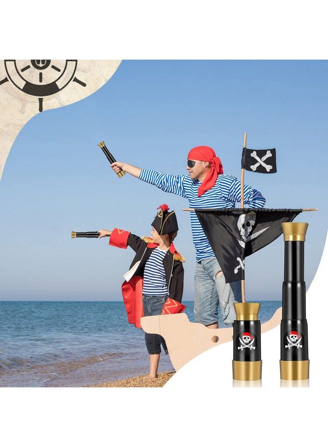 2 Pieces Plastic Pirate Telescope Toy For Children Mini Portable Adjustable Retro Telescope Mini Plastic Pirate Captain Monocular Telescopes Toy For Party Favor Supplies Bronze And Black