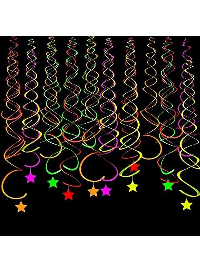 20 Pieces Neon Glow Party Supplies Set Hanging Swirl Decorations Neon Star Swirl Hanging Decorations For Neon Party Glow Party Ceiling Decorations