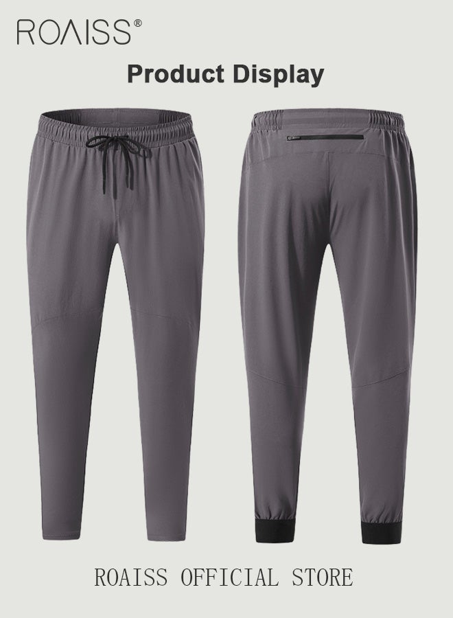 Men Sports Pants for Running Fitness Cycling Quick Dry Woven Workout Pants with Multiple Pockets Elastic Waistband and Tapered Cuffs Comfortable and Loose Fit Casual Long Trousers