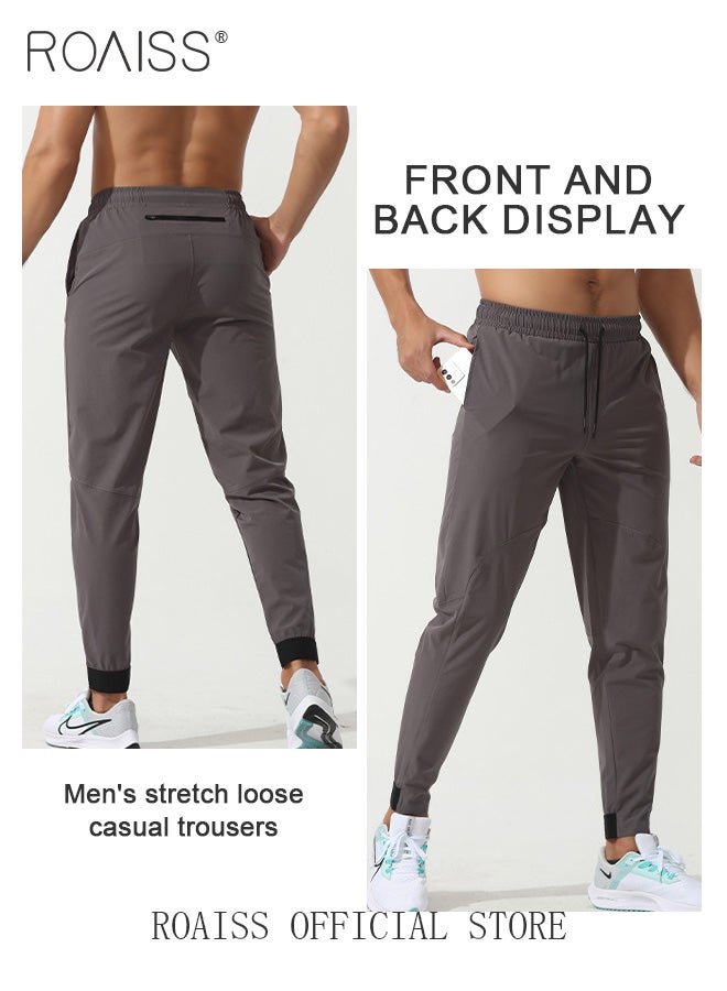 Men Sports Pants for Running Fitness Cycling Quick Dry Woven Workout Pants with Multiple Pockets Elastic Waistband and Tapered Cuffs Comfortable and Loose Fit Casual Long Trousers