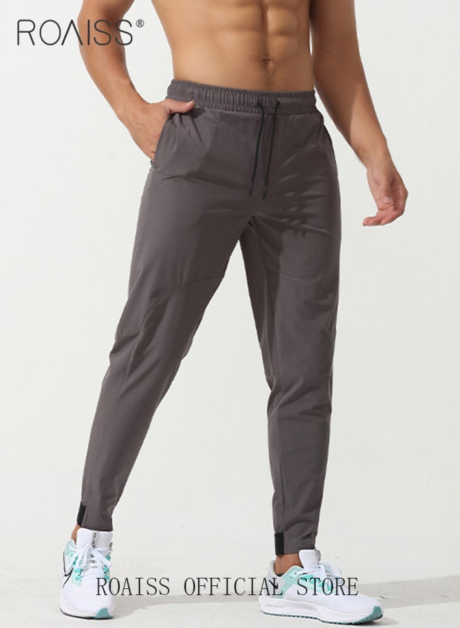 Men Sports Pants for Running Fitness Cycling Quick Dry Woven Workout Pants with Multiple Pockets Elastic Waistband and Tapered Cuffs Comfortable and Loose Fit Casual Long Trousers