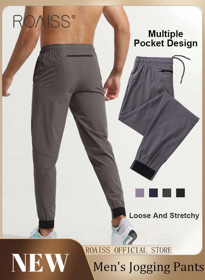 Men Sports Pants for Running Fitness Cycling Quick Dry Woven Workout Pants with Multiple Pockets Elastic Waistband and Tapered Cuffs Comfortable and Loose Fit Casual Long Trousers