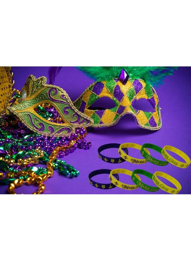 48 Pack Mardi Gras Party Favors Rubber Bracelets Carnival Birthday Party Supplies Decorations Goodie Bag Stuffers Fillers Silicone Wristbands