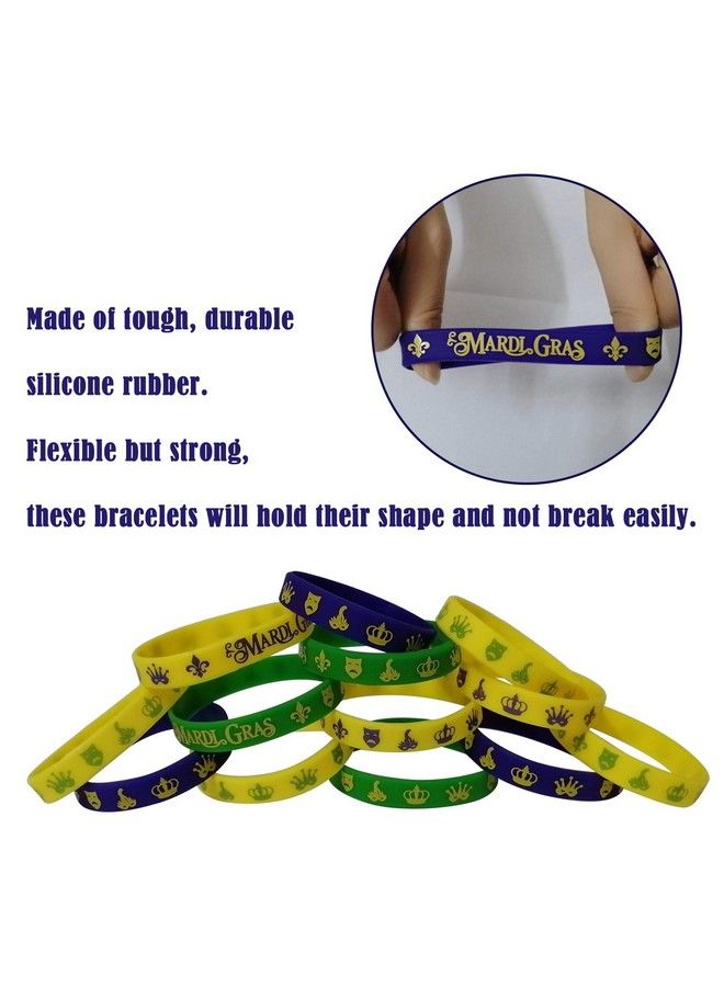 48 Pack Mardi Gras Party Favors Rubber Bracelets Carnival Birthday Party Supplies Decorations Goodie Bag Stuffers Fillers Silicone Wristbands