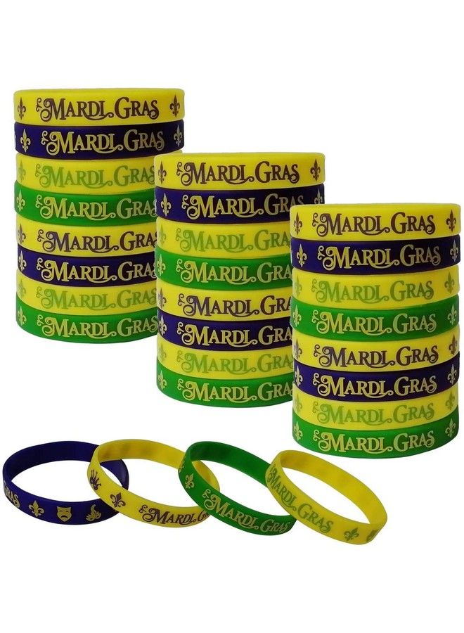 48 Pack Mardi Gras Party Favors Rubber Bracelets Carnival Birthday Party Supplies Decorations Goodie Bag Stuffers Fillers Silicone Wristbands