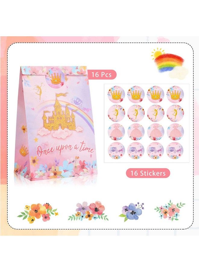 16 Pcs Princess Party Favor Bags Princess Goodie Candy Bags Decorations Pink Castle Treat Bags With 16 Princess Stickers For Birthday Baby Shower Party Supplies