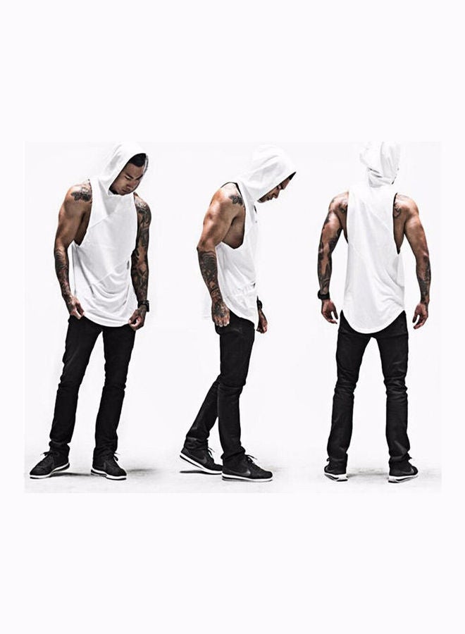 Cowl Neck Tank Top With Hood White