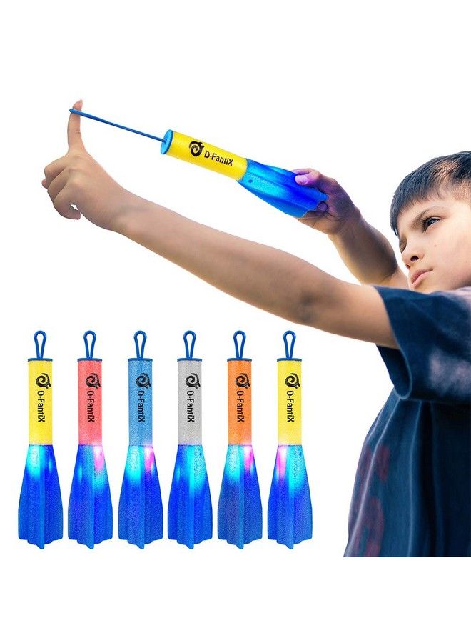 Slingshot Finger Rockets Toys For Kids 6 Pack Led Foam Rocket Launcher Toys Flying Light Up To 100 Feet Summer Outdoor Activities Party Favor Toy Birthday Gifts For Boys Girls Age 3+