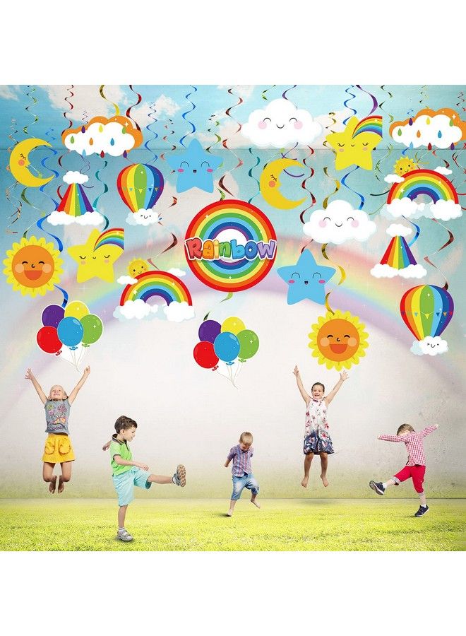 30 Pieces Rainbow Hanging Swirls Decorations Colorful Rainbows Sunshine Balloon Cloud Moon Star Birthday Party Sign Foil Swirls Ceiling Decor For Kids Rainbow Birthday Party Baby Shower Supplies