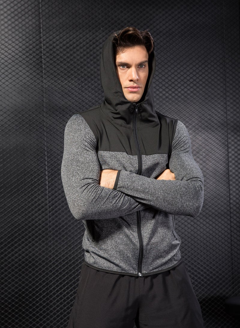 Men Quick Dry Breathable Running Tracksuit Black/Grey