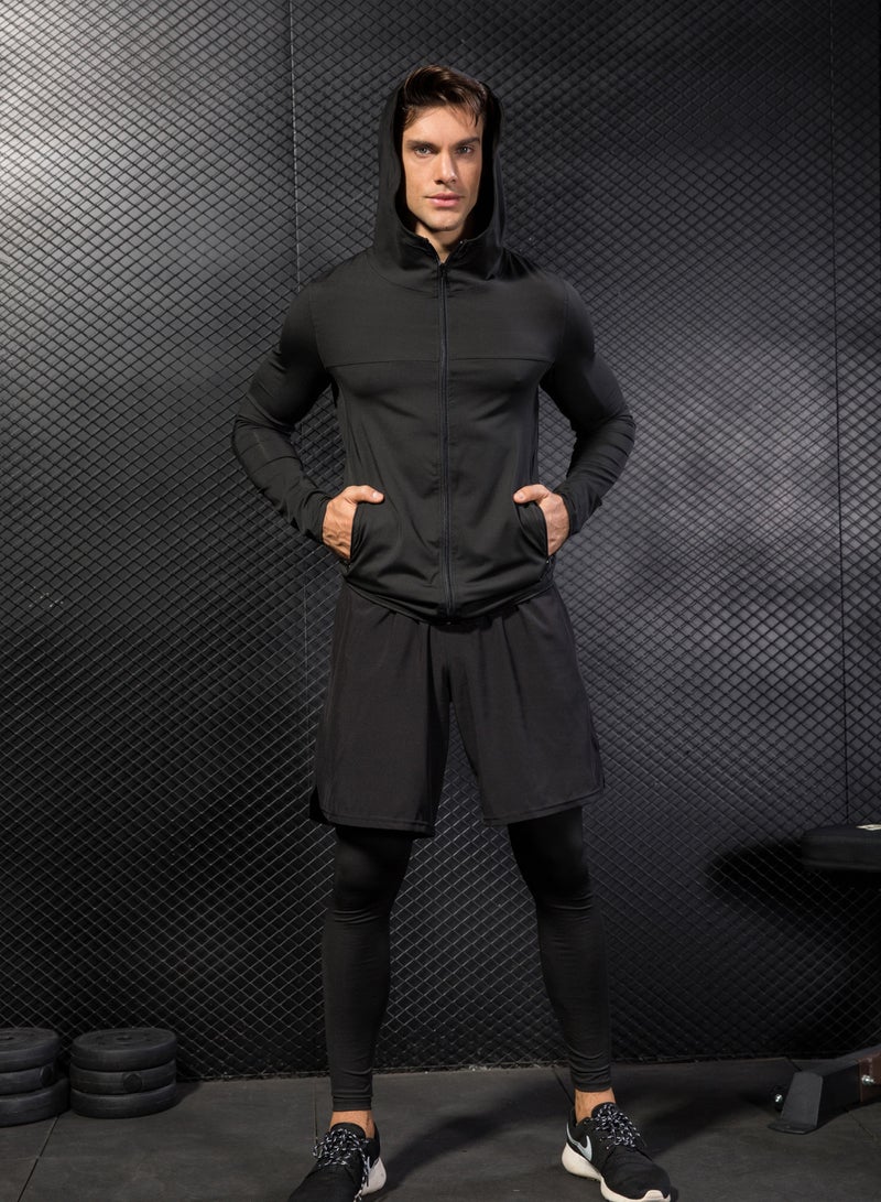 Men Quick Dry Breathable Running Tracksuit Black