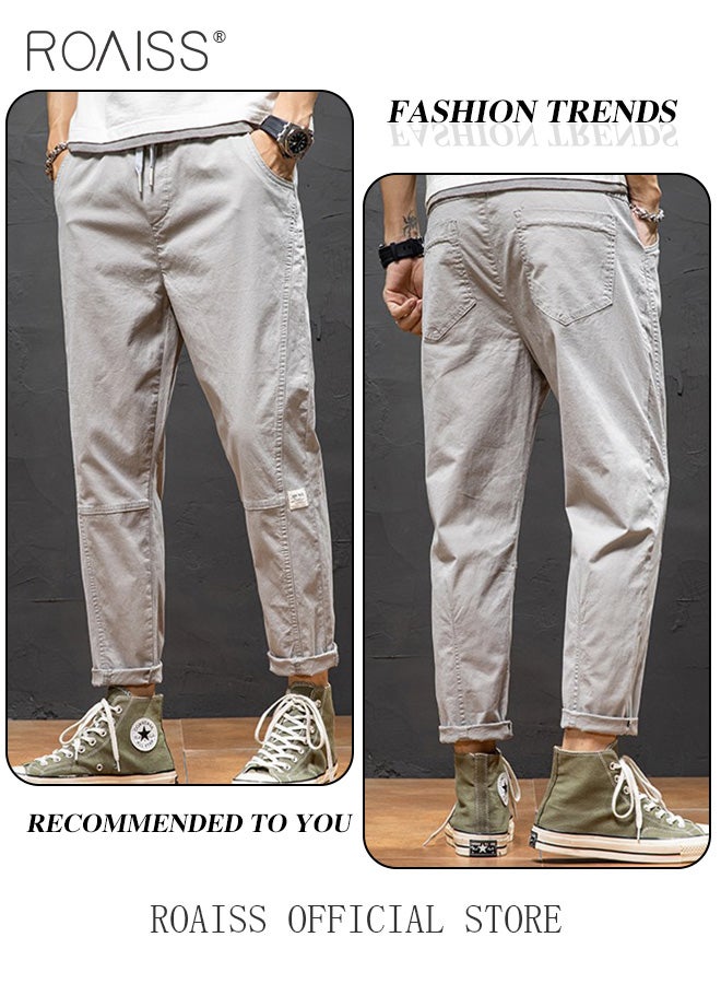 Men Fashionable and Comfortable Cotton Cargo Pants Loose Fit Joggers with Cuffed Ankles Ideal for Sports and Casual Wear