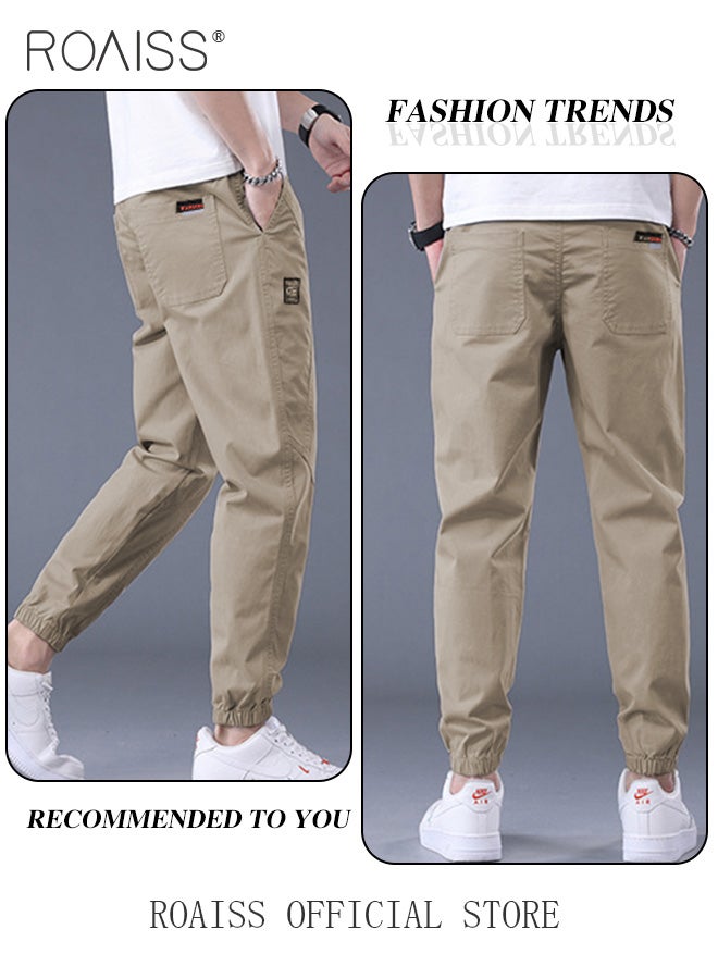 Men Fashionable and Comfortable Cotton Cargo Pants Loose Fit Joggers with Cuffed Ankles Ideal for Sports and Casual Wear