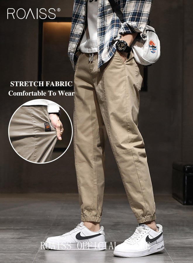 Men Fashionable and Comfortable Cotton Cargo Pants Loose Fit Joggers with Cuffed Ankles Ideal for Sports and Casual Wear