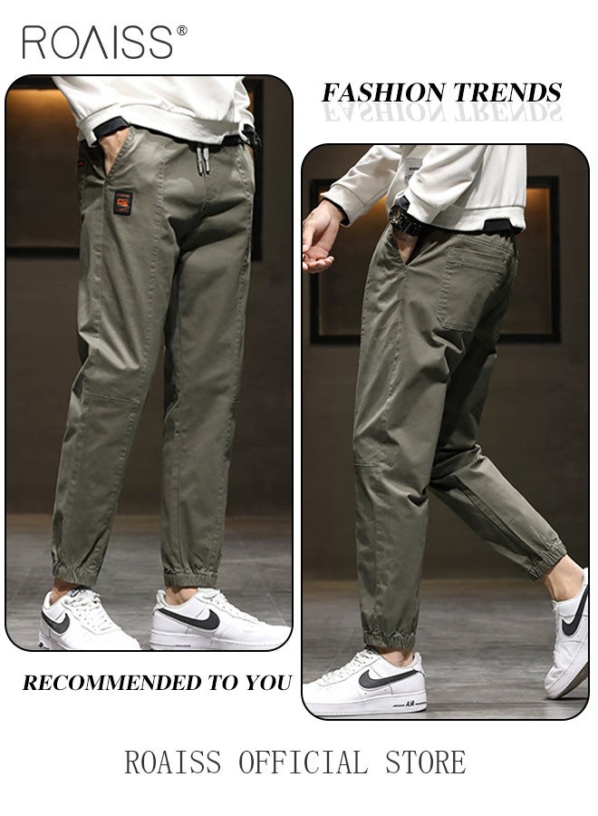 Men Fashionable and Comfortable Cotton Cargo Pants Loose Fit Joggers with Cuffed Ankles Ideal for Sports and Casual Wear