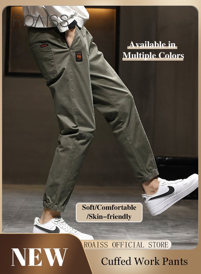 Men Fashionable and Comfortable Cotton Cargo Pants Loose Fit Joggers with Cuffed Ankles Ideal for Sports and Casual Wear