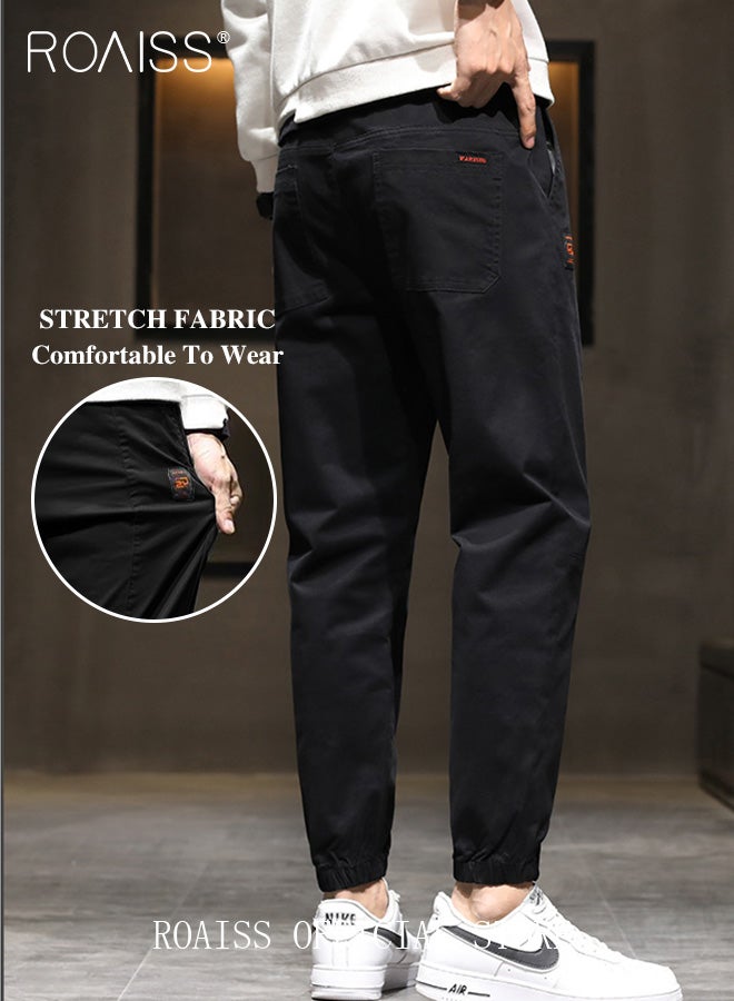 Men Fashionable and Comfortable Cotton Cargo Pants Loose Fit Joggers with Cuffed Ankles Ideal for Sports and Casual Wear