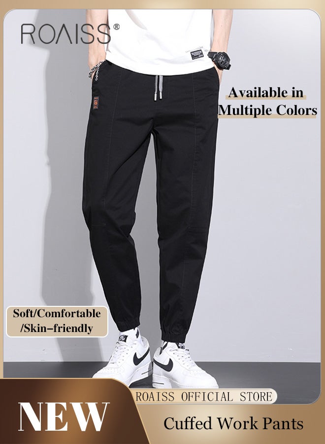 Men Fashionable and Comfortable Cotton Cargo Pants Loose Fit Joggers with Cuffed Ankles Ideal for Sports and Casual Wear